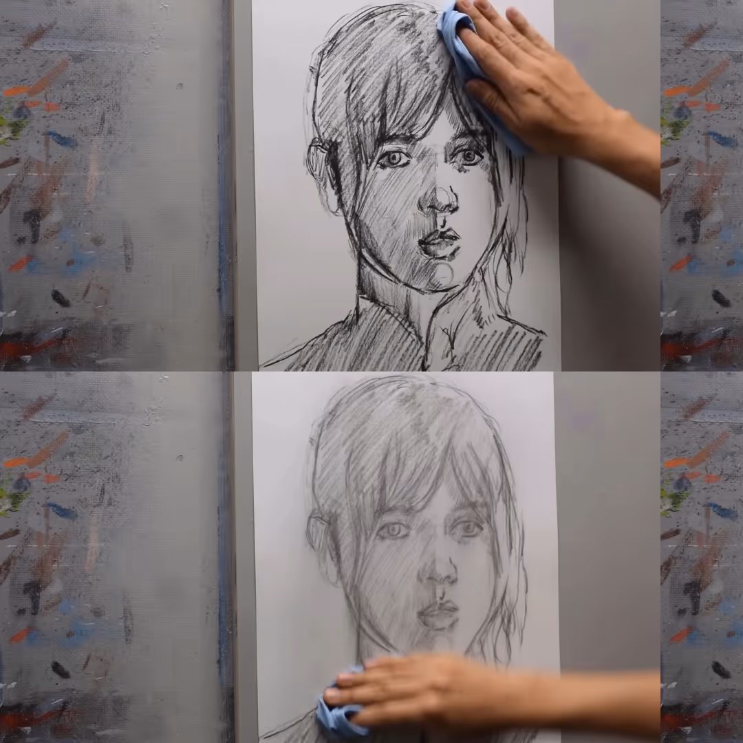 Cesar erasing drawing of a girl.