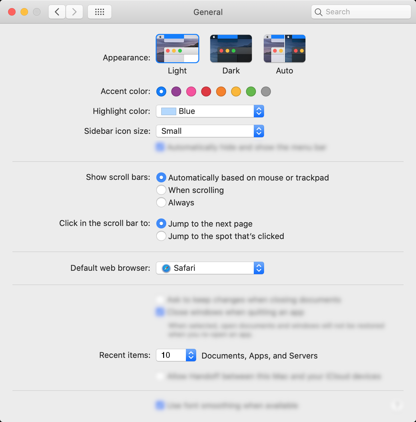 macOS General Settings Panel