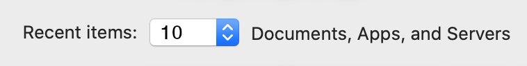 macOS General Settings Panel - Recent items dropdown