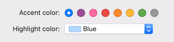 macOS General Settings Panel - Highlight Color dropdown